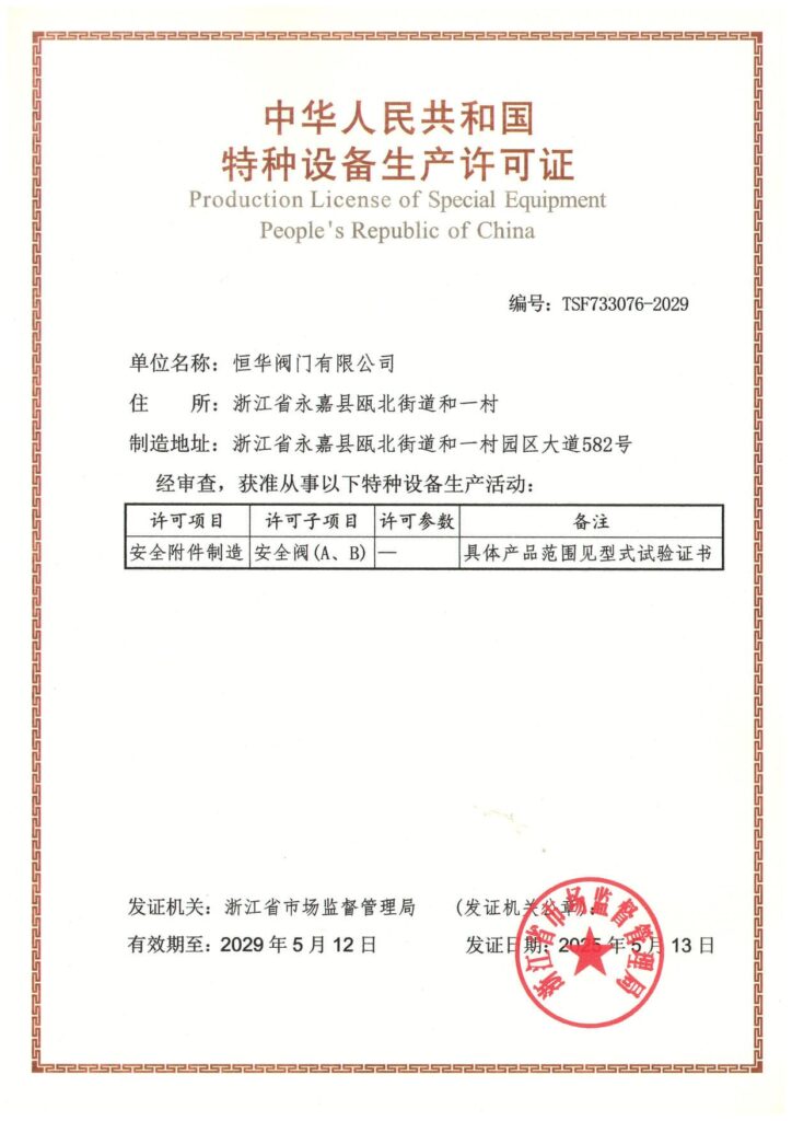 China Special Equipment Production License
