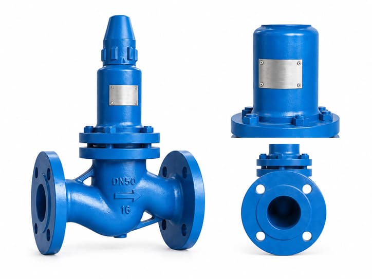 AHN42F-P18 product reference showing the complete valve and its external connection arrangement